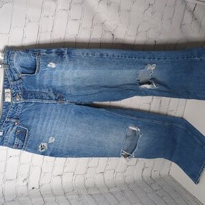 We the free free people button fly Distressed wide leg jeans